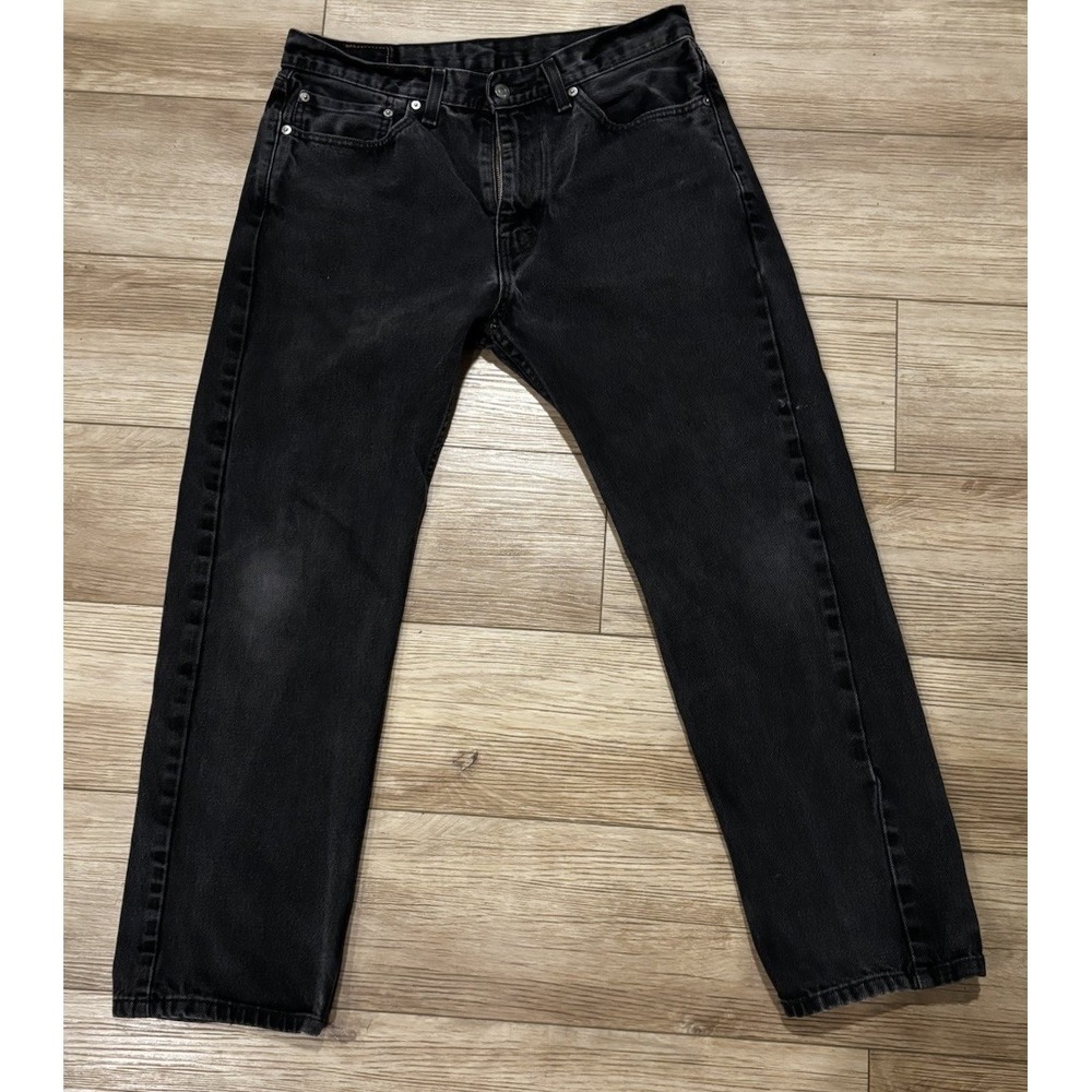 Levis 505 Straight Fit Jeans Mens 34x30 Black Faded Denim Y2K Classic Pants